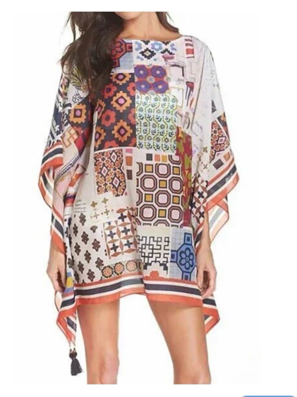 Tory Burch Multicolor Floral & Navy Patchwork Tunic